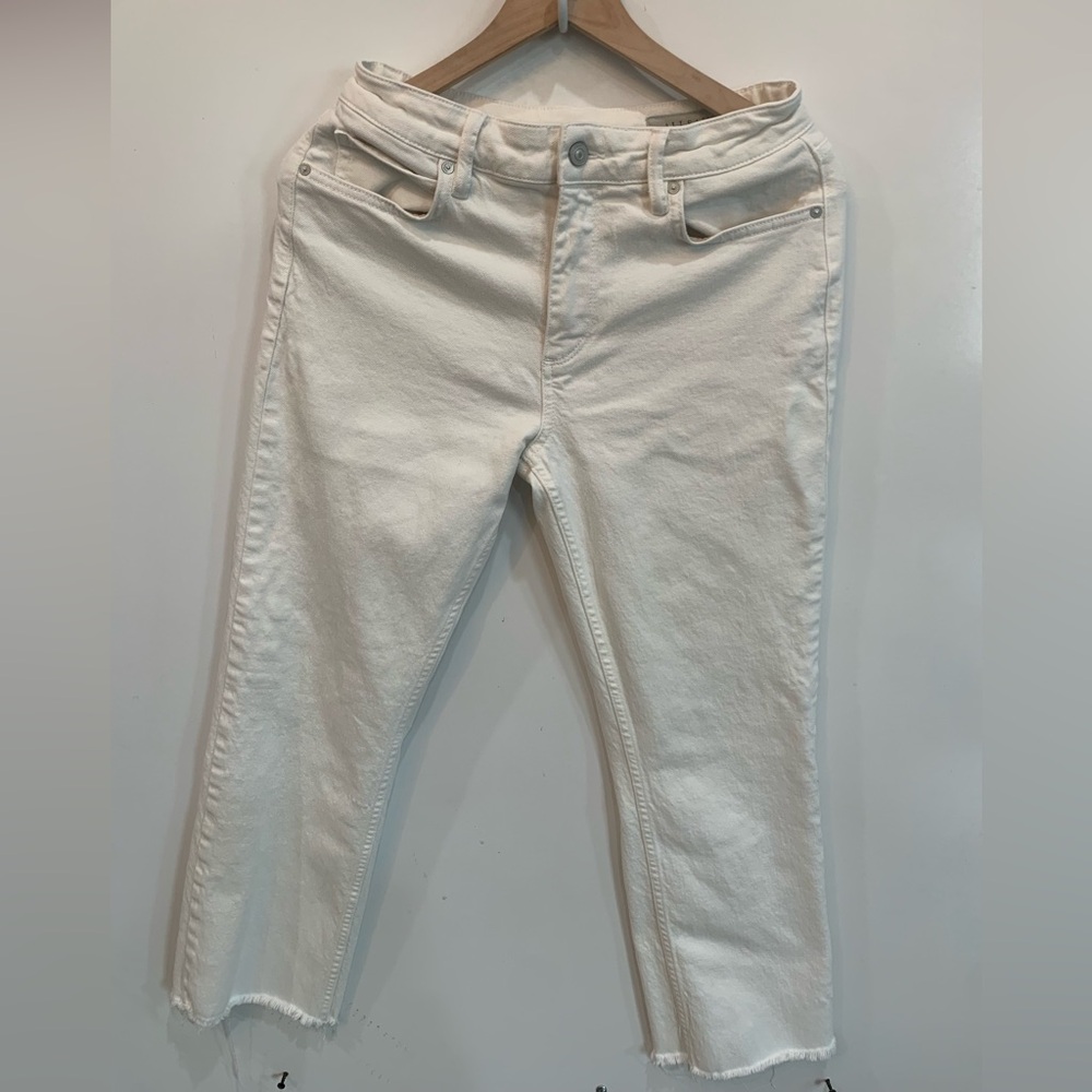 AllSaints Barely Cropped Frayed Hem Jeans White Women’s Size 27 clean Stretchy